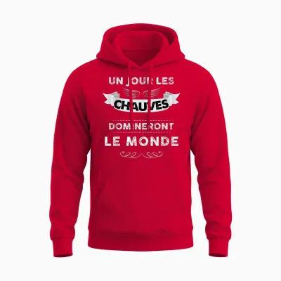 Un Jour Balds Will Dominate the World Man Baldness Unisex Hoodie - Red