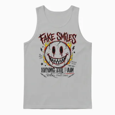 Backprint Streetwear Fashion Women's Men's Retro Smile Unisex Tank Top - Ash