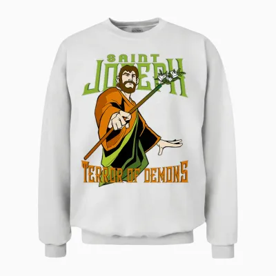 St Joseph Terreur Des Démons Consecration 2021 Saint Catholique T-Shirt Haut De Gamme Unisex Sweatshirt - White