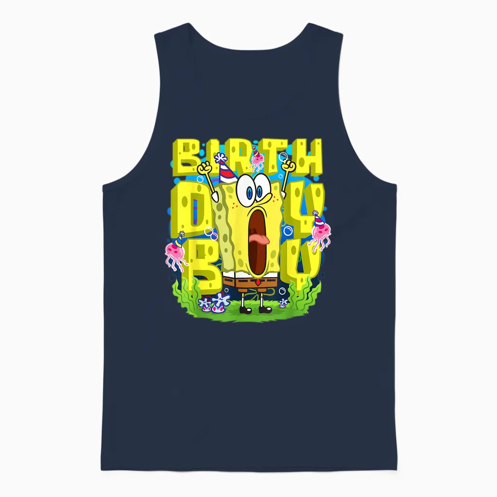 Spongebob Squarepants Birthday Boy Funny Boys Birthday Gift Unisex Tank Top in Navy