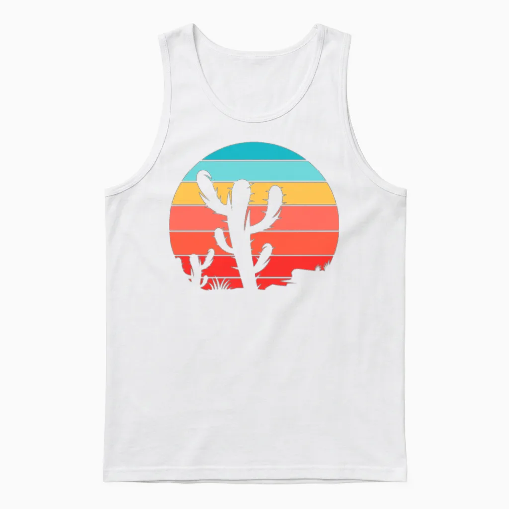 Cactus Retro Vintage Unisex Tank Top in White
