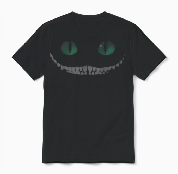 Disney Alice in Wonderland Smile Cheshire Cat T-Shirt, Black Unisex T-Shirt in Black