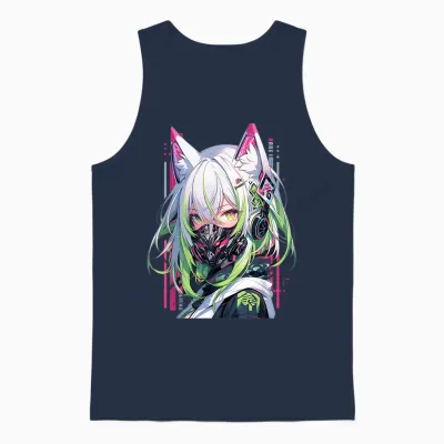 Manga Anime Aesthetic Cyberpunk Techwear Harajuku T-Shirt, Black Unisex Tank Top - Navy