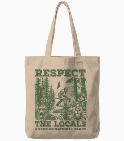 Respect the Locals Bigfoot Sasquatch American National Parks T-Shirt, Small, Grey Tote Bags - Natural