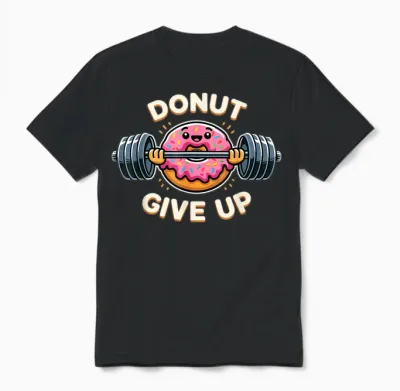 Donut Give Up Funny Donut Weightlifting Workout Unisex T-Shirt - Black