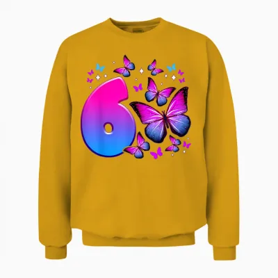 Geburtstag Mädchen 6 Jahre Alt, Schmetterling, Nummer 6 Unisex Sweatshirt - Gold
