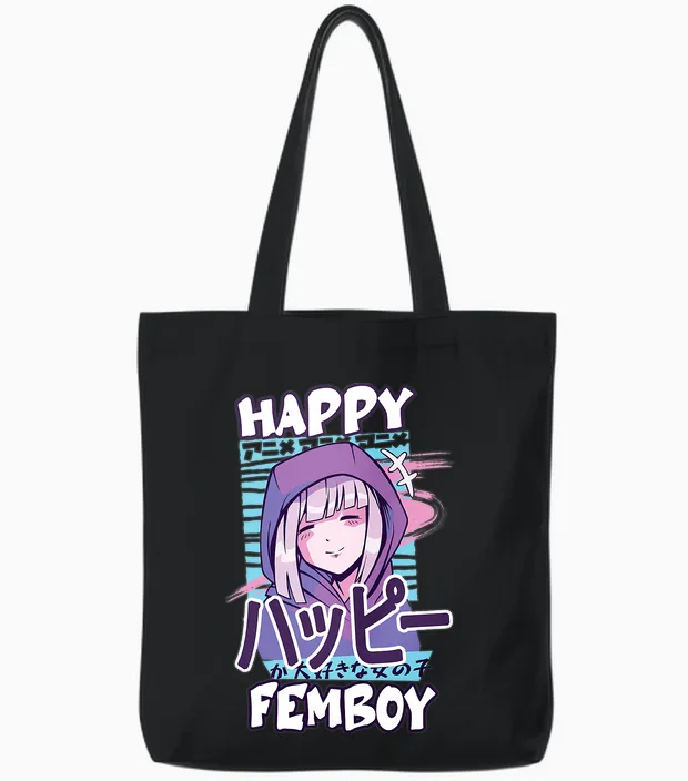Happy Femboy Anime Femboy Set β Cute Gift β Sissy Tote Bags in Black