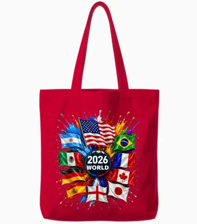 2026 World Flags Sports Fan Color Splash Celebration Graphic Tote Bags - Red