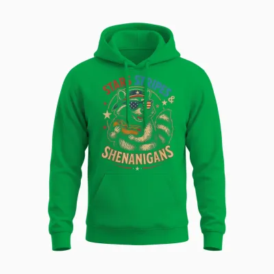 Stars Stripes and Shenanigans Funny Raccoon 4th of July Unisex Hoodie - Irish Green