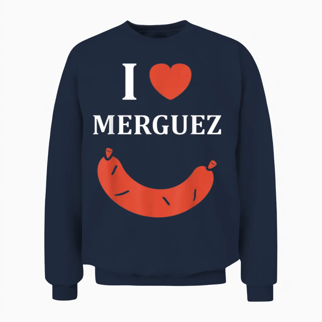 Funny Food Sausage Bbq I Love Merguez T-Shirt, Black, S Unisex Sweatshirt in Navy