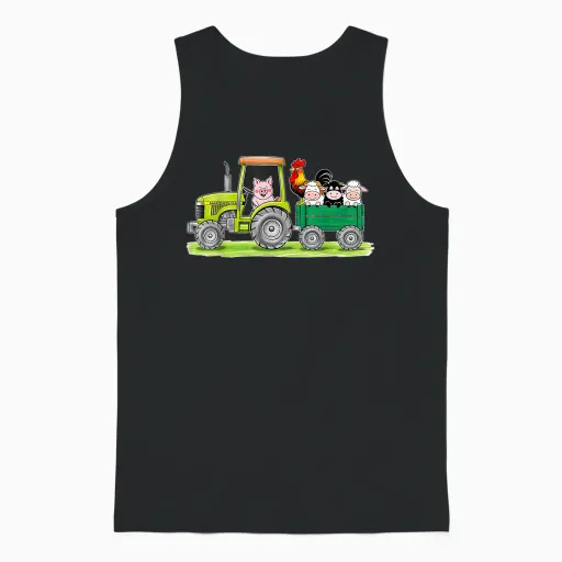 Farm Tractor with Animals T-Shirt, Black, S Unisex Tank Top - Black