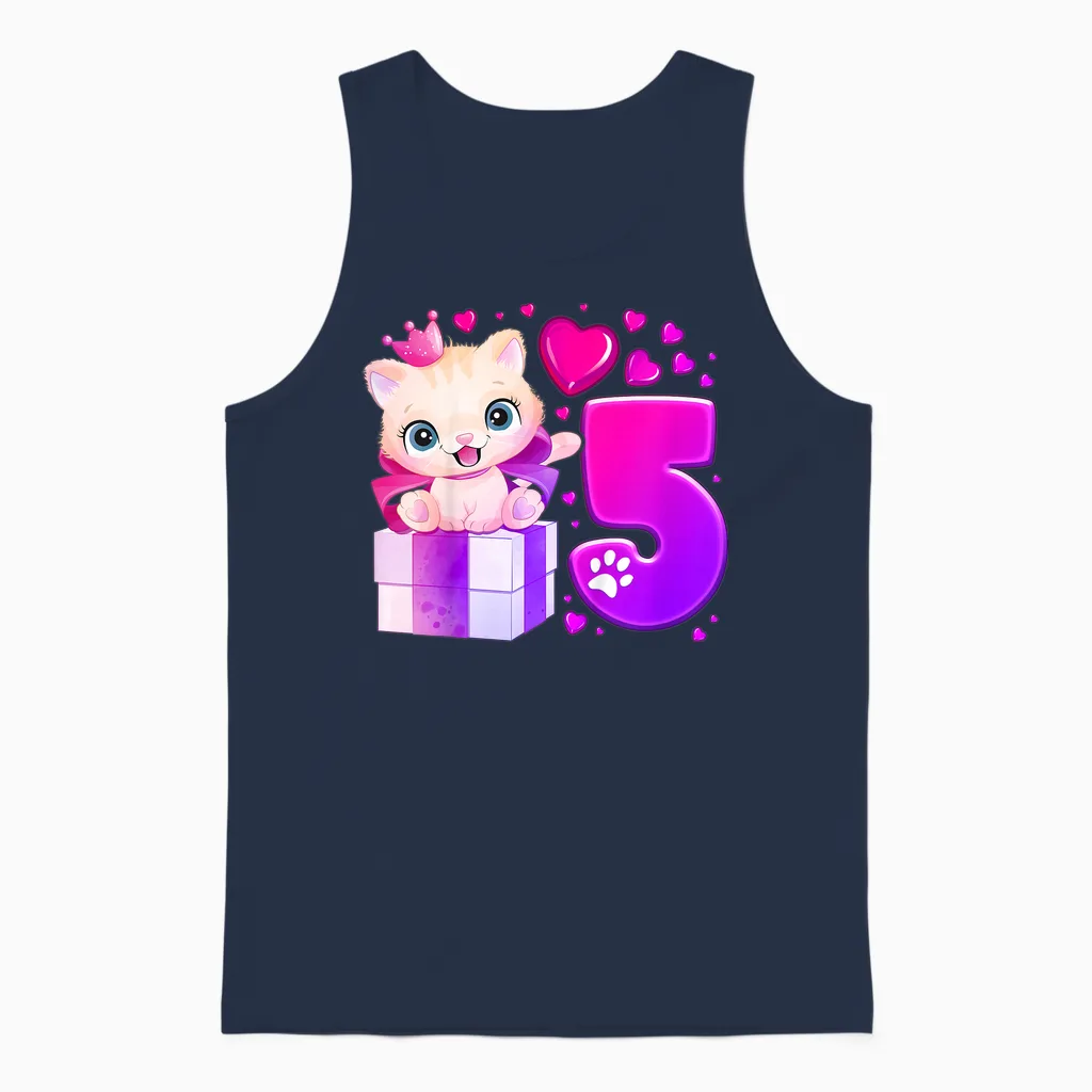 5. Geburtstag, Mädchen 5 Jahre, Katze, Nummer 5 Unisex Tank Top in Navy