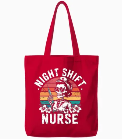 Night Shift Nurse Retro Tote Bags - Red