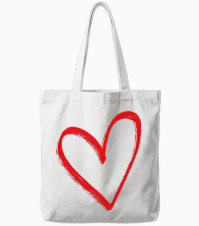 Love Heart Graphic Red Heart Valentine's Day Tote Bags - White