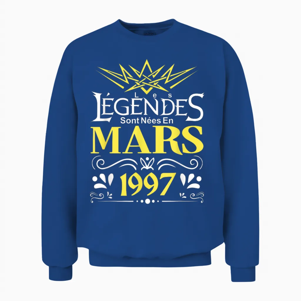 Legends Are Born in March 1997 Birthday Gift T-Shirt, Black, S Unisex Sweatshirt in Royal