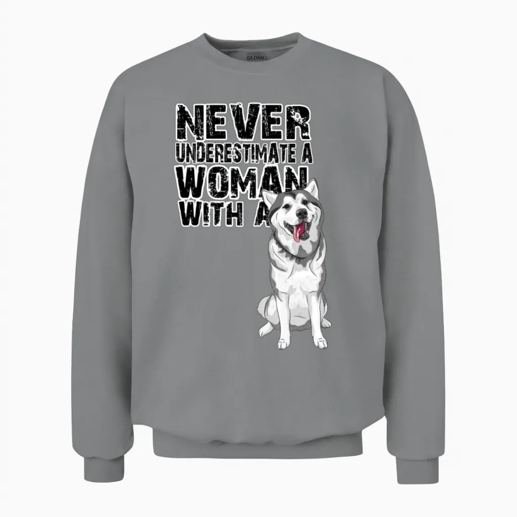 Siberian Husky Never Underestimate Unisex Sweatshirt in Sport Grey