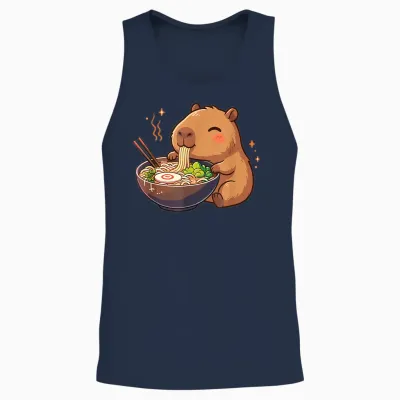 Capybara with Noodles Ramen Kawaii Capybara Unisex Tank Top - Navy