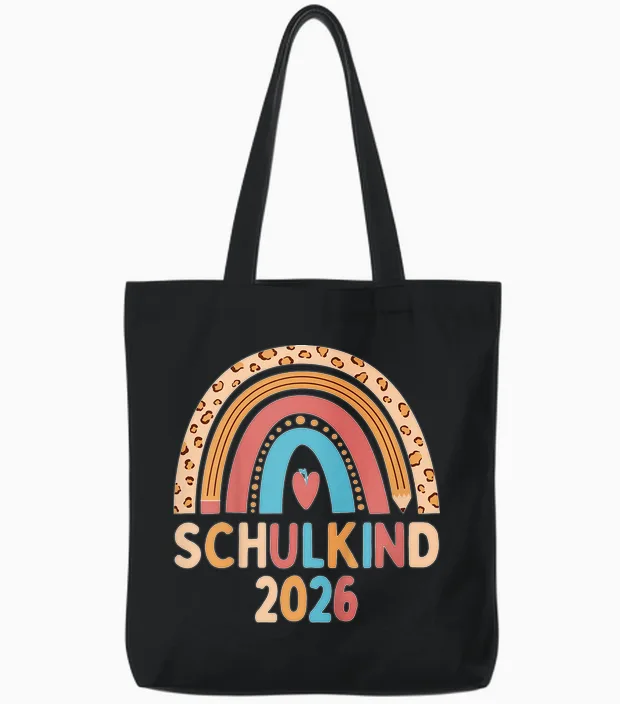 Schulkind 2026 Regenbogen Pastell Einschulung Tote Bags in Black