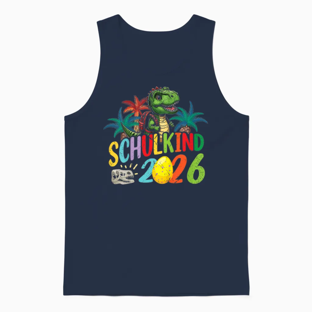 Kinder Schulkind 2026 Dino T-Rex Cool Einschulung Erste Klasse Unisex Tank Top in Navy