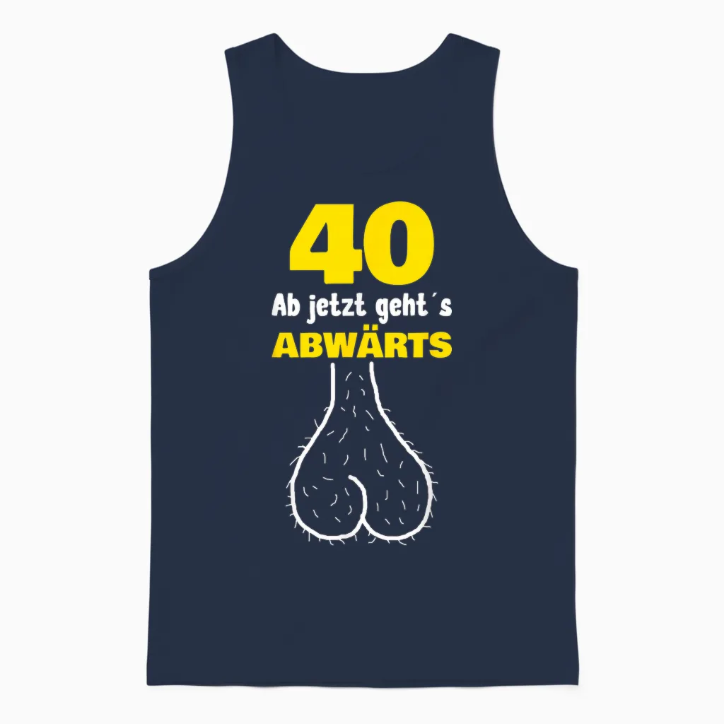 40th Birthday from Now Goes Downward Funny Men's Outfit Unisex Tank Top in Navy