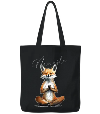 Fox Power Yoga Teacher Animal Humor Namaste Karma Tote Bags - Black