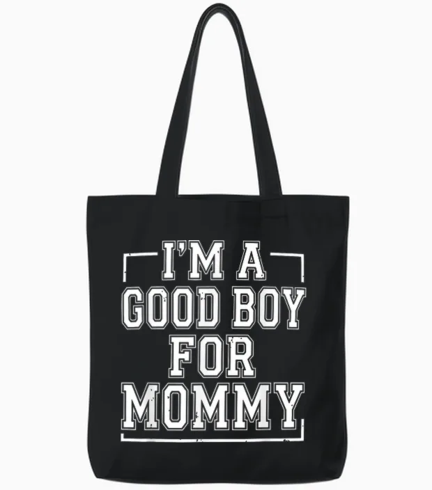 Je Suis Un Bon Garçon Pour Maman Tote Bags in Black