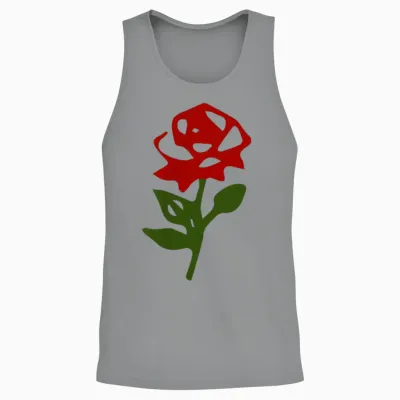 Minimalistische Kleine Rote Rose Mit Grünen Blättern Unisex Tank Top - Sport Grey