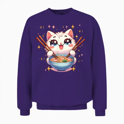 Katze Ramen Essen Nudeln Manga Anime Japanisch Kawaii Cute T-Shirt, Black Unisex Sweatshirt - Purple