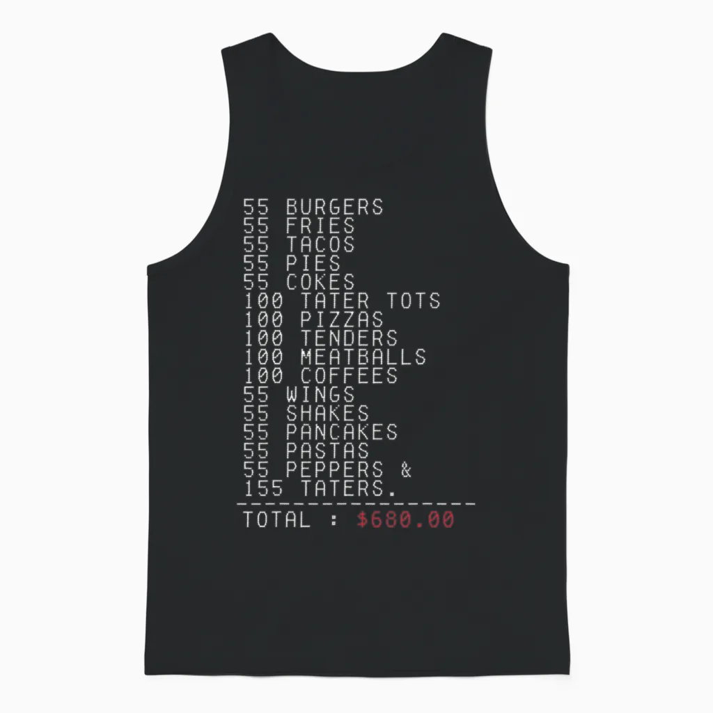55 Burgers 55 Fries I Think You Should Leave Unisex Tank Top in Black