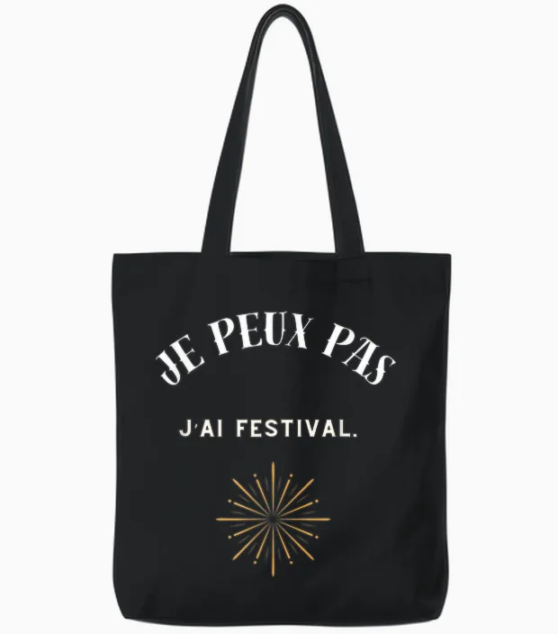 I Can Not I Have Festival T-Shirt, Black, S Tote Bags in Black