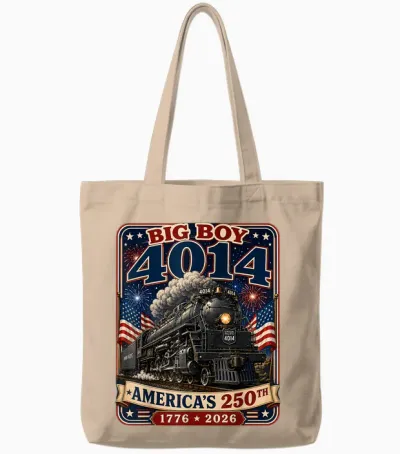 Big Boy 4014 Train 4th of July Retro Us Flag Vintage Apparel Tote Bags - Natural