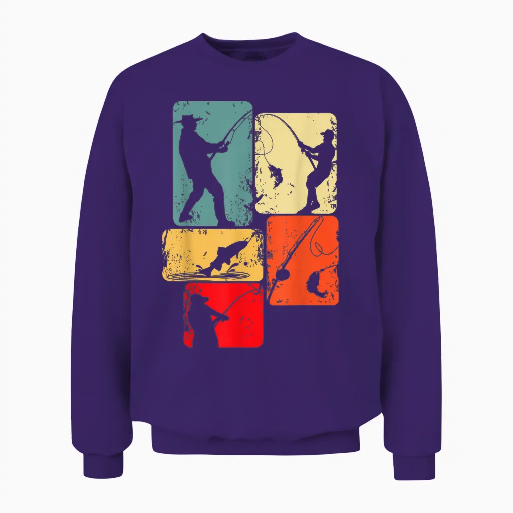 Fishing Fisherman Man Child T-Shirt, Black Unisex Sweatshirt in Purple