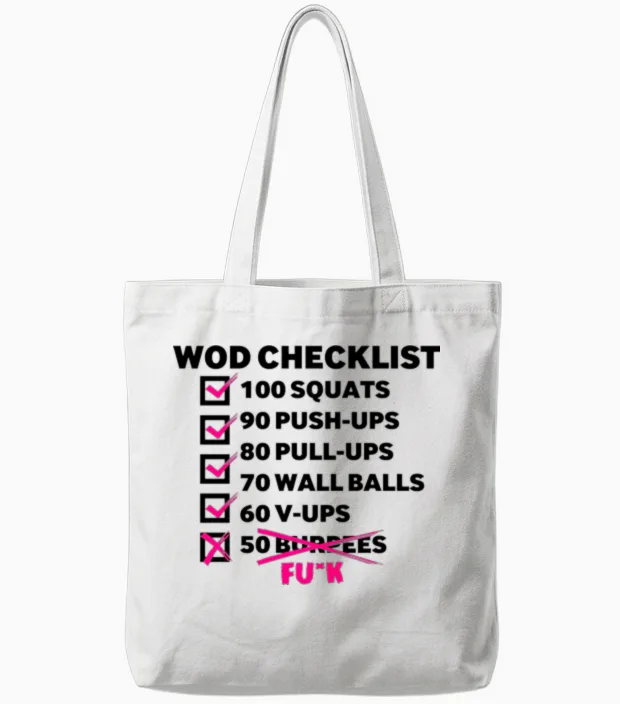 Wod Checklist Tote Bags in White