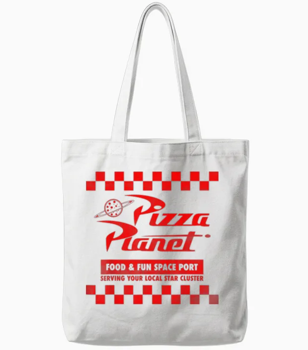Disney Pixar Toy Story Pizza Planet Checkered Logo Tote Bags in White