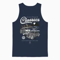 Volkswagen Beetle & Type 2 T1 Campervan Classics T-Shirt, Black, S Unisex Tank Top in Navy - 1