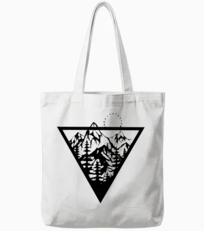 Triangle with Mountains and Birds Tote Bags - White