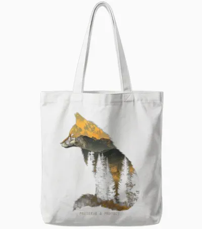 Fuchs Protect Preserve Hiking Camping Hunter Outdoor Nature Tote Bags - White