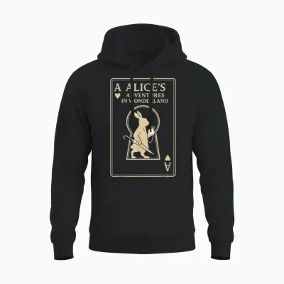 White Rabbit Playing Card Ace Alice in Wonderland Unisex Hoodie - Black