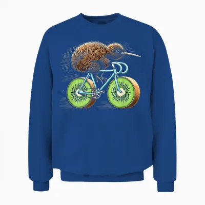 Kiwi Bird Riding Bicycle Funny Kiwi Fruit Wheels Bicycle T-Shirt, Black Unisex Sweatshirt - Royal