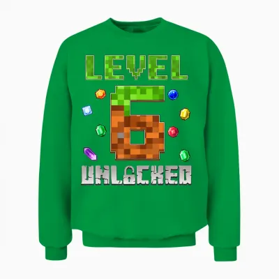 Birthday Boy Level 6 Unlocked 6th Birthday Game Pixel Unisex Sweatshirt - Irish Green
