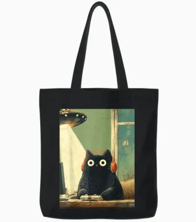 Japanische Schwarze Gamer Cat Videospiele Abduktion Ufo Space Tote Bags - Black