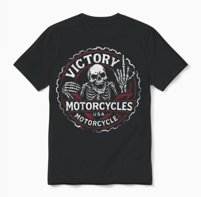 Vintage American Motor Cycles Victory Usa Skelett Lustig Unisex T-Shirt in Black