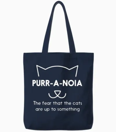 Purr a Noia Funny Cat Animal Tote Bags - Navy