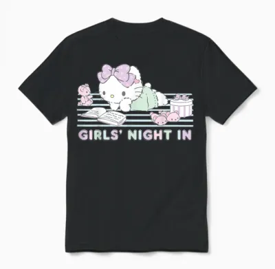 Hello Kitty Girls Night in Reading Short Sleeve Unisex T-Shirt - Black