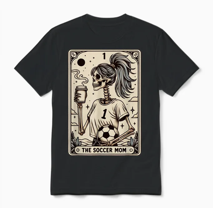 Soccer Mom Tarot Card, Vintage Halloween Soccer Mama Unisex T-Shirt in Black
