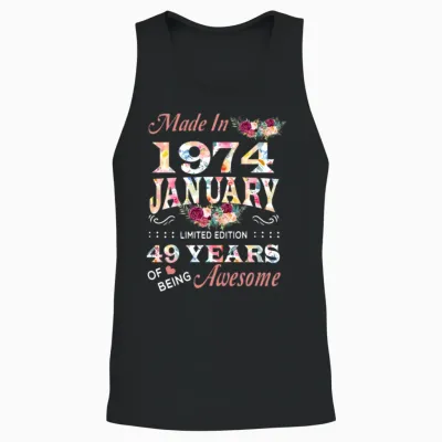 January 1974 Flower 49 Years of Being Awesome Unisex Tank Top - Black
