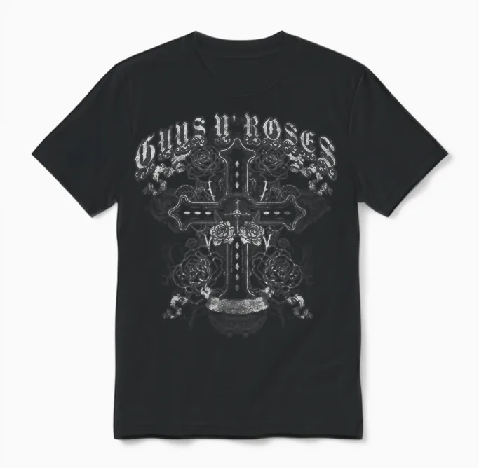 Guns N' Roses Official Vintage Cross White T-Shirt, Black Unisex T-Shirt in Black