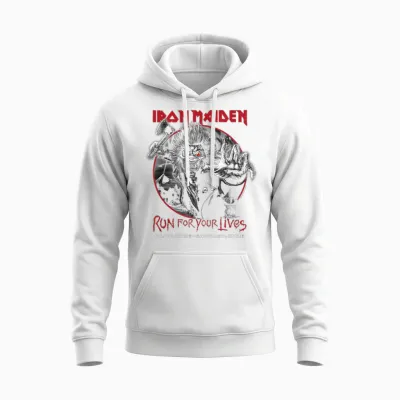 Iron Maiden Run for Your Lives Tour 2026 Santiago Ii Unisex Hoodie - White