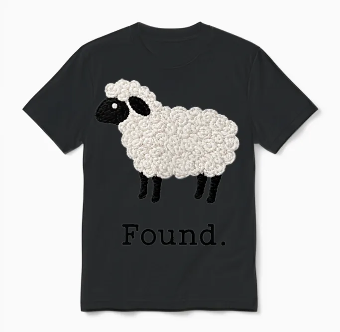 Found Sheep Psalm 23 Christian Faith Lamb Minimalist Unisex T-Shirt in Black