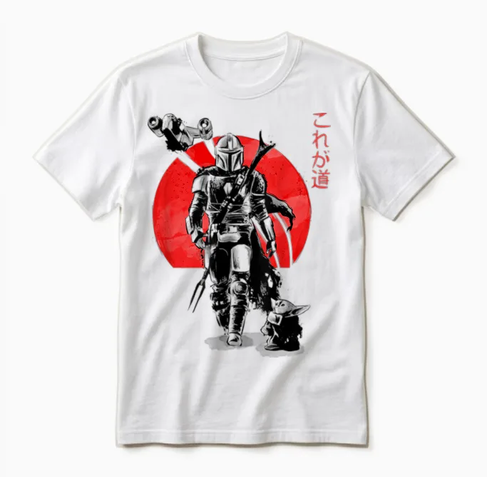 Star Wars the Mandalorian the Child Red Sun Ink Portrait Unisex T-Shirt in White